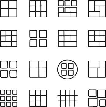 Grid And Layout Icon Set. UI Menu, Dashboard, Tiles And More Icons Collection 20 Style. vector