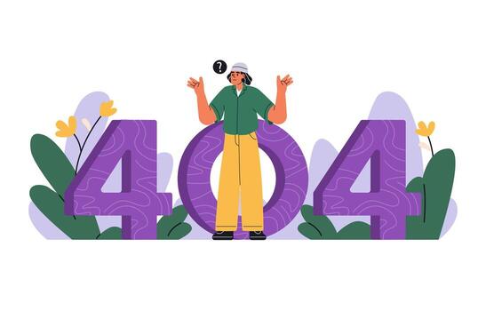 Confused man looking for something through number 404 vector