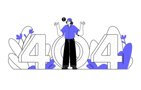 confuso hombre mirando para alguna cosa mediante número 404 línea Arte estilo vector