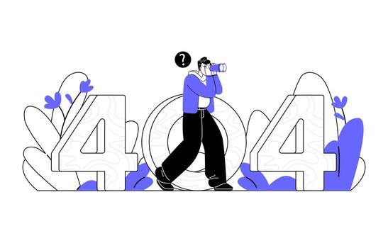 hombre caminando mientras mirando para alguna cosa utilizando prismáticos mediante número 404 línea Arte estilo vector