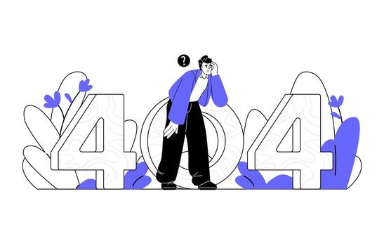 cansado hombre mirando para alguna cosa mediante número 404 línea Arte estilo vector