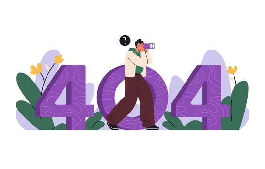 man walking while looking for something using binoculars through number 404 vector