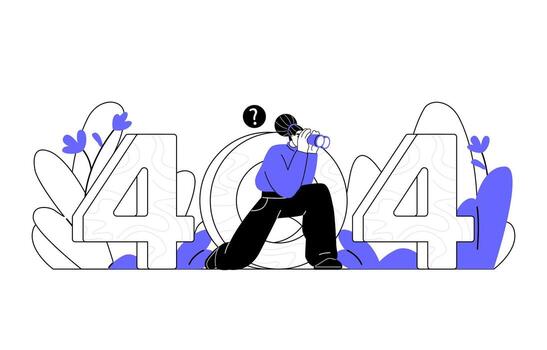 mujer sentado mientras mirando para alguna cosa utilizando prismáticos mediante número 404 línea Arte estilo vector