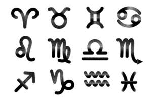 Textured black zodiac signs vector