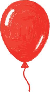 Hand-drawn Red Balloon with String, Crayon Texture vector