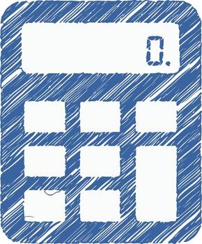 dibujado a mano azul calculadora con digital monitor demostración cero vector