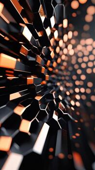 Dark hexagonal shapes with orange inner lighting create a dimensional, captivating, and mesmerizing pattern photo