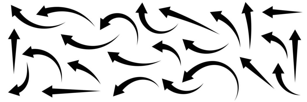 Set of Black long up arrow icon with different direction. vector