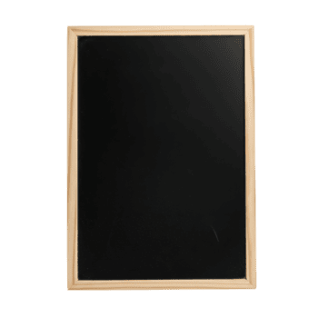 An empty rectangular blackboard with a light wooden frame, perfect for messages, menus, or educational content. png