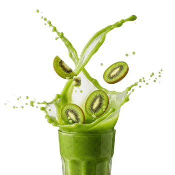 dinâmico verde kiwi batido espirrando a partir de uma vidro, com fresco kiwi fatias estourando fora. uma vibrante e saudável bebida perfeito para refresco ou uma nutritivo impulsionar. png