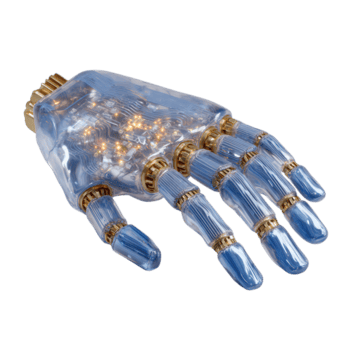 futuristico robotica mano con trasparente design e illuminato circuiteria per Avanzate tecnologia concetti png