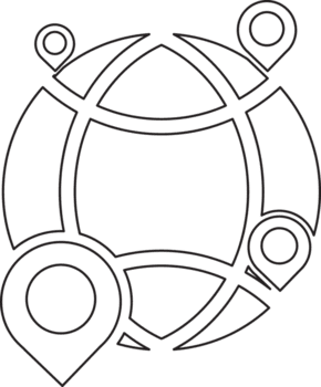 contour globe avec épingles et une carte aiguille sur il png