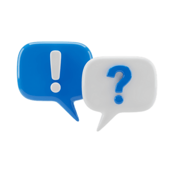 Two 3d speech bubbles one with exclamation mark and one with question mark isolated on transparent background png