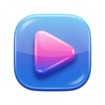 Glossy blue rounded square play button icon with pink gradient triangle isolated on transparent background png