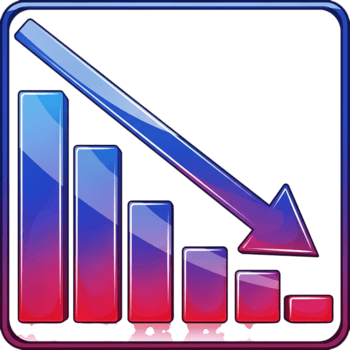glansig blå och röd bar Diagram som visar en skarp nedgång med en nedåt pekande pil isolerat på transparent bakgrund png
