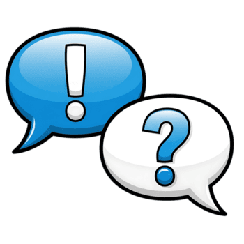 två Tal bubblor ett med ett utrop mark och Övrig med en fråga mark isolerat på transparent bakgrund png