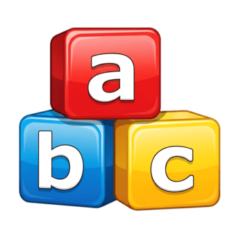 Three colorful alphabet blocks with letters a b and c stacked together isolated on transparent background png