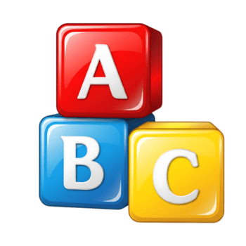 Three colorful alphabet blocks with letters a b and c isolated on transparent background png