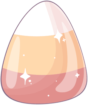 A colorful, triangular candy with layers of white, orange, and pink, featuring a shiny surface and sparkles. png