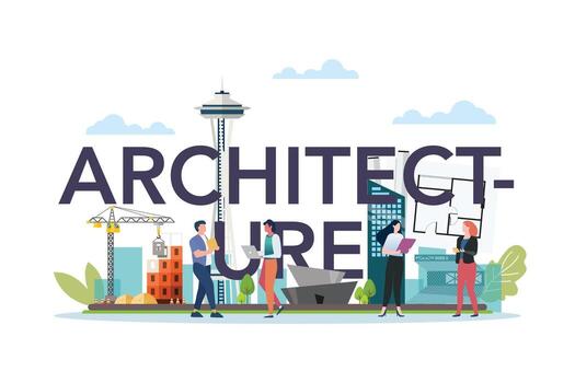 Modern architecture illustration with professionals vector