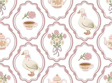 Floral and duck pattern design vector