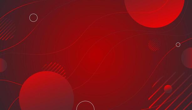 Abstract red background with wavy lines and circles. vector