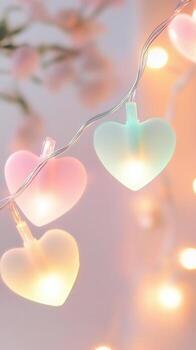 Pastel colored lights string romantic creating soft, heart illumination with gentle, glowing ambiance photo
