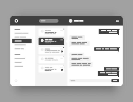 Concept for chat, social media, online messenger kit. Dashboard UI and UX Kit design. Use for mobile app or website. Wireframes screens. vector