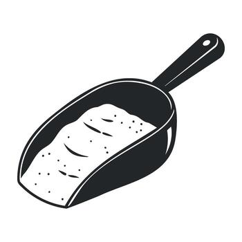 Black and white illustration of a flour scoop with handle and minimalist design vector