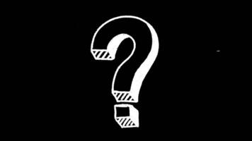 looping animering av en krita-stil fråga mark den där subtilt morfer i form på en svart bakgrund. perfekt för illustrerar osäkerhet, nyfikenhet, brainstorming. 4k med ett alfa kanal. video