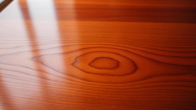 A close up of a wooden table with a circular pattern photo