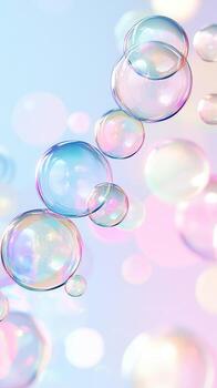 Colorful soap bubbles floating gently against a pastel background, creating a dreamy and ethereal atmosphere photo
