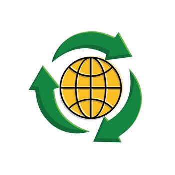 reciclar icono. sustentabilidad . Tres reciclaje flechas con el globo en el centro. red cero, verde energía, web icono. isométrica diseño estilo. vector