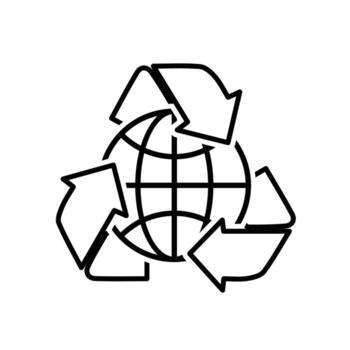 Recycle icon. Sustainability . Recycle arrow symbol with globe in the center. net zero, green energy, web icon. outline design style. vector
