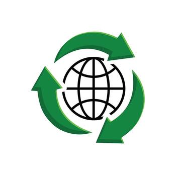 Recycle icon. Sustainability . Three recycling arrows with the globe in the center. net zero, green energy, web icon. mixed design style. vector