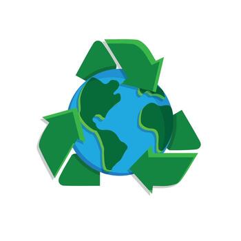 Recycle icon. Sustainability . Recycle arrow symbol with earth in the center. net zero, green energy, web icon. Isometric design style. vector