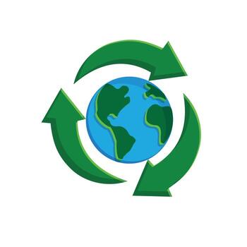 Recycle icon. Sustainability . Three recycling arrows with the earth in the center. net zero, green energy, web icon. Isometric design style. vector