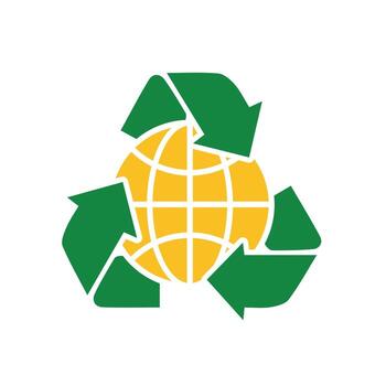 reciclar icono. sustentabilidad . reciclar flecha símbolo con globo en el centro. red cero, verde energía, web icono. plano diseño estilo. vector