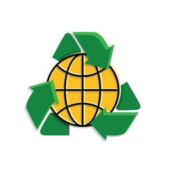 reciclar icono. sustentabilidad . reciclar flecha símbolo con globo en el centro. red cero, verde energía, web icono. isométrica diseño estilo. vector