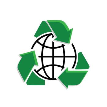 reciclar icono. sustentabilidad . reciclar flecha símbolo con globo en el centro. red cero, verde energía, web icono. mezclado diseño estilo. vector