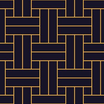 entrelazados rectangular formas formar un sin costura patrón, creando un visual efecto recordativo de tejido tela o parquet piso, con un color paleta de profundo azul y oro vector