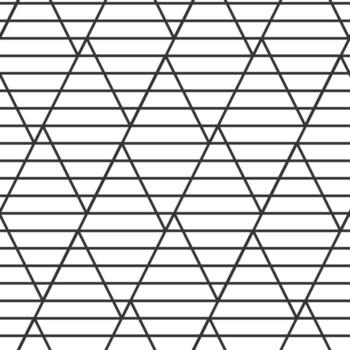 Seamless geometric pattern creating optical illusion with black thin lines on white background forming triangles and rhombuses, ideal for backgrounds, textures, and decorative designs vector