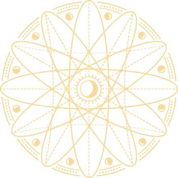Geometric esoteric symbol featuring moon and sun phases arranged in a harmonious circular pattern, perfect for embodying spiritual and wellness themes in various designs vector