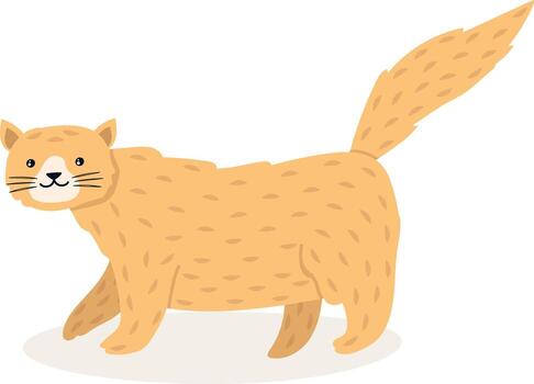 Cartoon illustration of a chubby ginger cat walking with its tail up, showcasing a playful and cheerful feline character isolated on white background vector