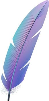 Light blue and purple feather floating softly, representing lightness, hope, and freedom, with a gradient color effect adding a touch of magic and wonder vector