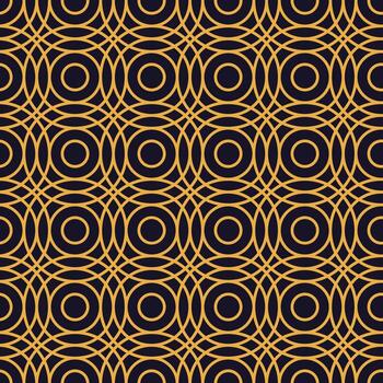 Intertwined golden circles create a sophisticated and seamless geometric pattern, ideal for adding a touch of luxury and elegance to any design project on a dark blue background vector