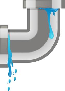 Water dripping from two distinct points on a gray pipe highlights a plumbing issue, signaling the need for prompt maintenance and repair to prevent further damage vector