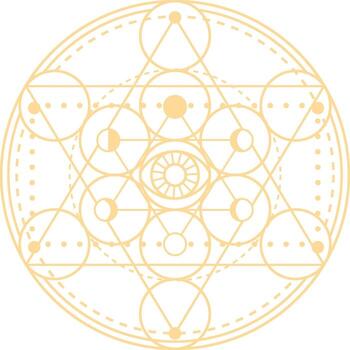 Geometric pattern featuring circles, triangles, and an eye figure, creating a captivating design rich in esoteric and spiritual symbolism for mysticism and sacred geometry projects vector