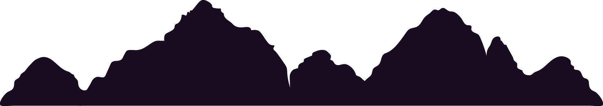 Panoramic silhouette of a mountain range with sharp peaks, creating a dramatic and contrasting landscape against a clean white backdrop, ideal for designs emphasizing nature, adventure, or travel vector