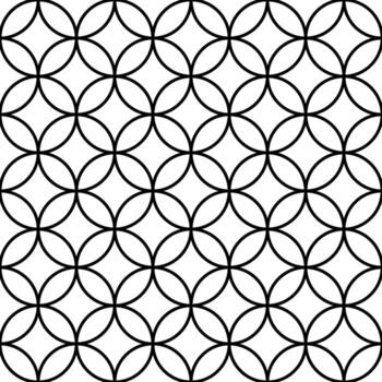 Intertwined circles create a mesmerizing geometric pattern, forming rhombus shapes in negative space, ideal for backgrounds, textiles, and decorative designs vector